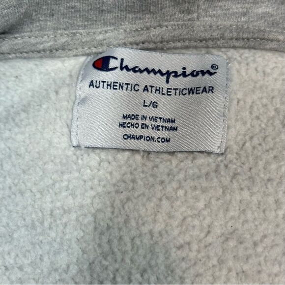 Champion~Men's~Fleece Woven-Mix Half Zip Two Tone Hoodie Heather Gray~Size Large - Picture 5 of 5